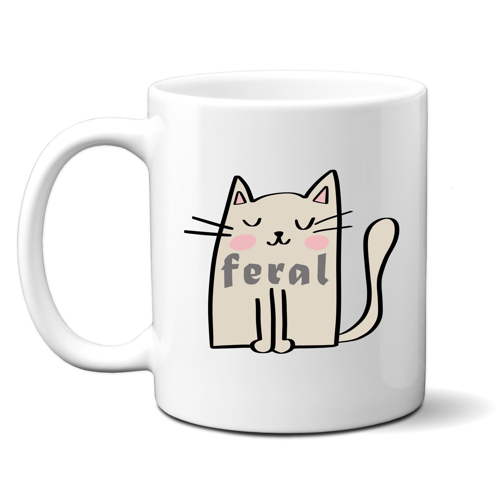 Feral, Funny Birthday Gift with Cream Cat Design, Personalised Mug