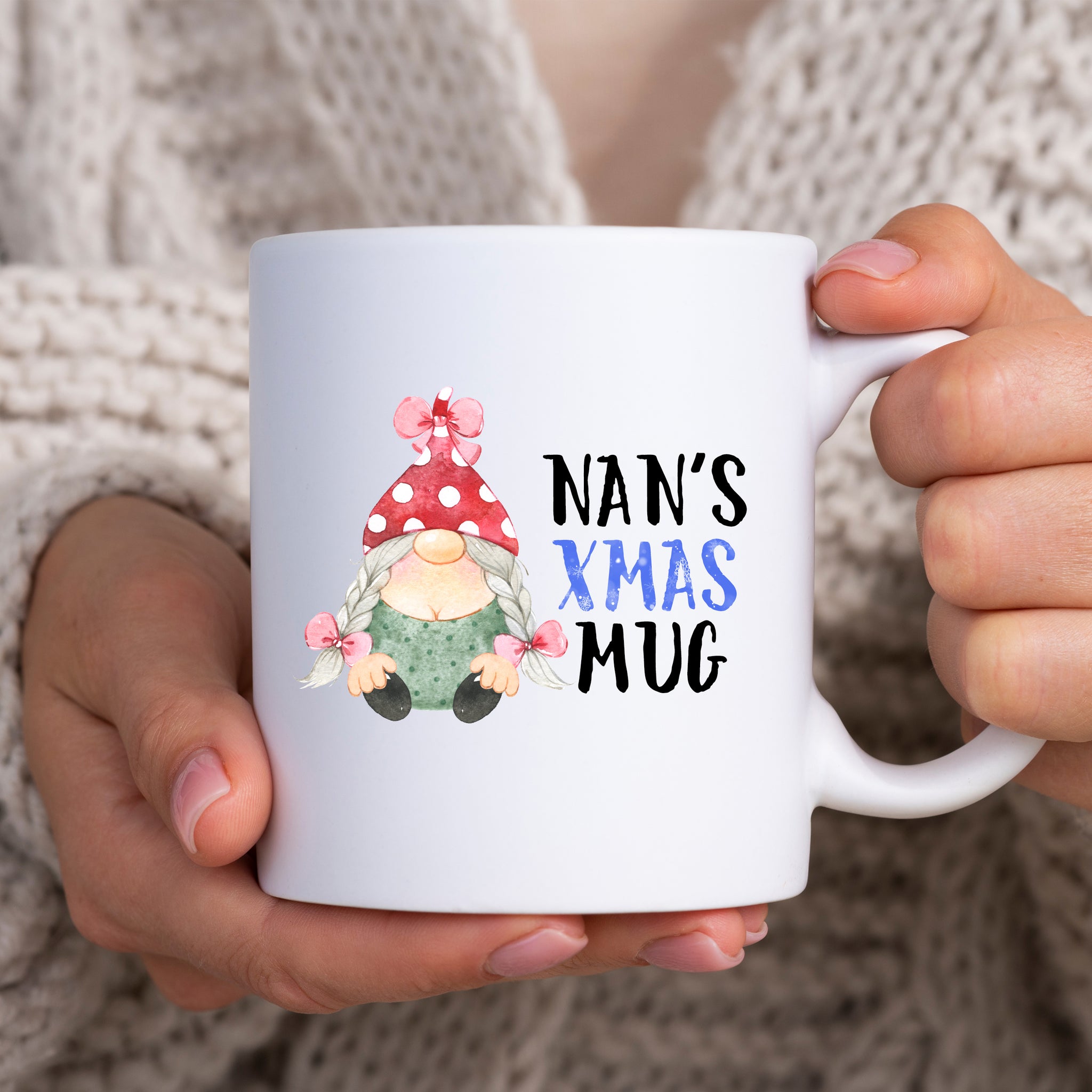 Gonk Mug for Nan, Adorable Cute Christmas Gnome, Personalised Christmas Gift