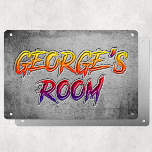 Boys Personalised Bedroom Name Plaque – Aluminium Metal Sign | Rainbow Slash Font | Gift for Him