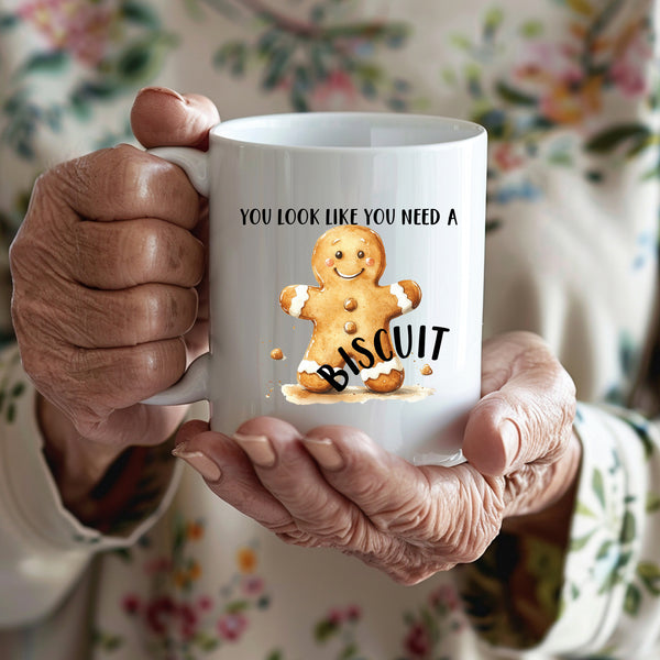 You Look Like You Need A Biscuit, Funny Gift, Personalised Mug