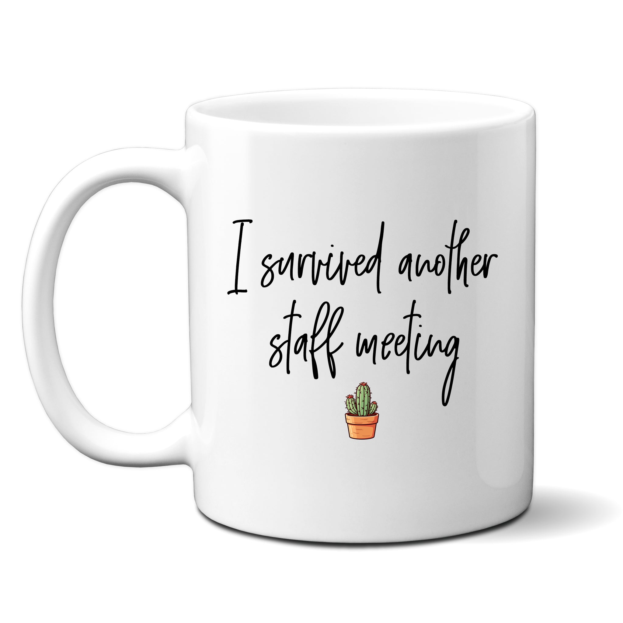 I Survived Another Staff Meeting, Funny Teacher Gift, Personalised Mug