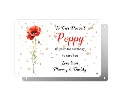 Personalised Graveside Plaque, Aluminium Bereavement Sheet, Metal Sign, Poppy Remembrance Gift