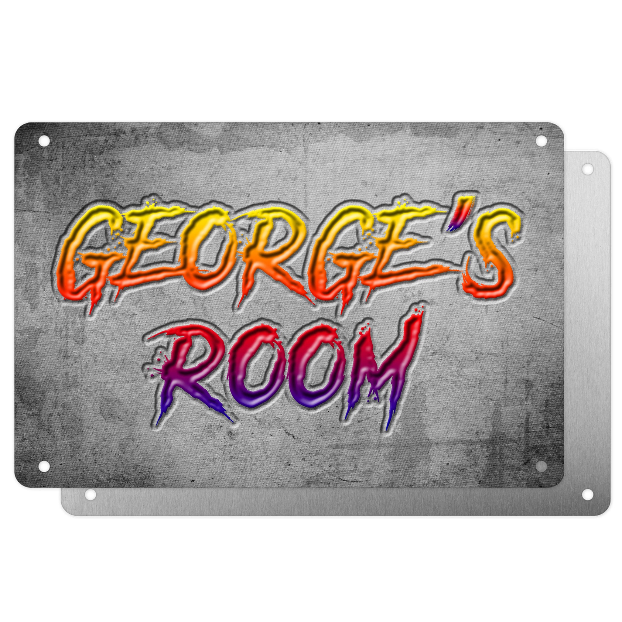 Boys Personalised Bedroom Name Plaque – Aluminium Metal Sign | Rainbow Slash Font | Gift for Him