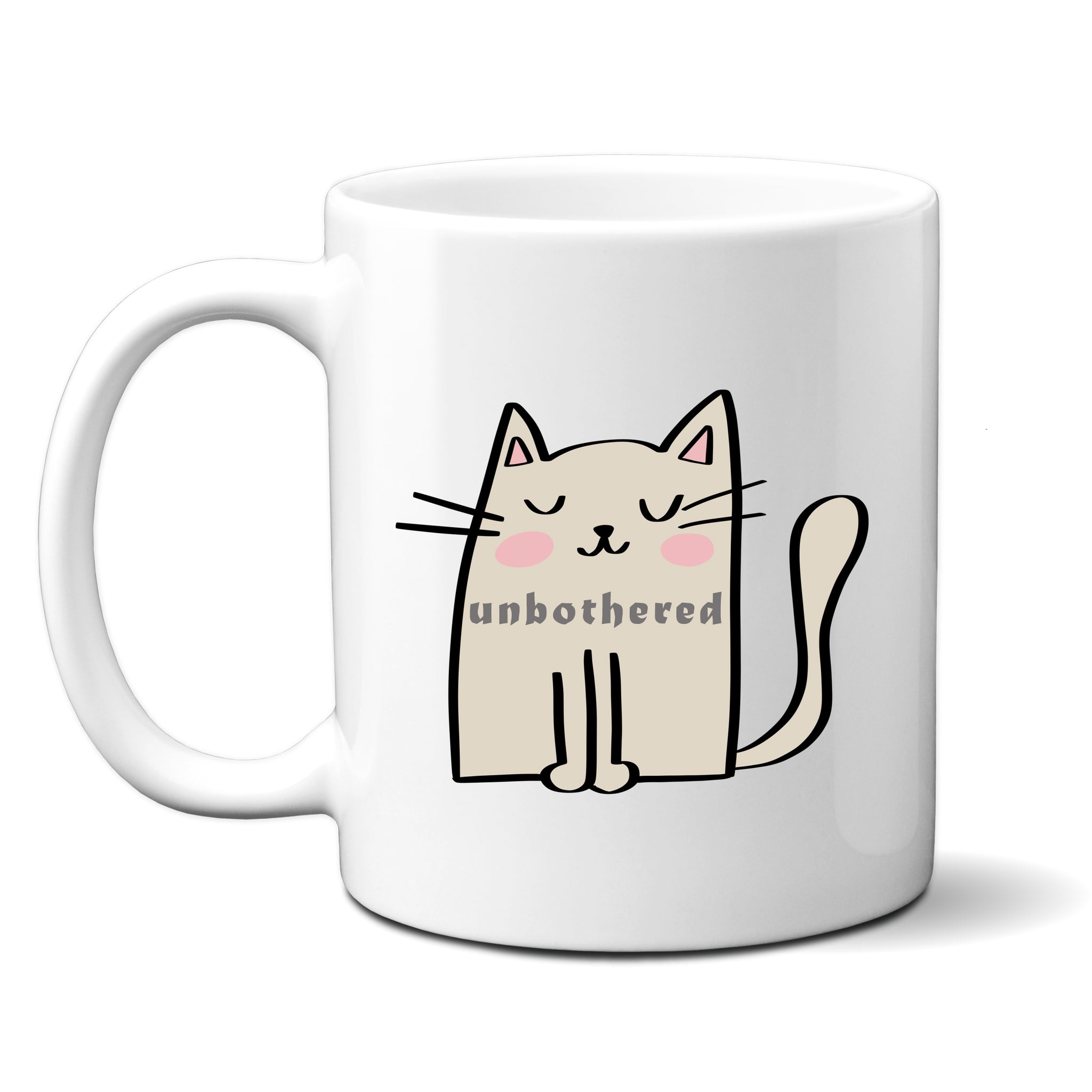 Unbothered, Funny Birthday Gift with Cream Cat Design, Personalised Mug