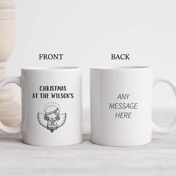 Angel Mug, Simplistic Black and White Xmas Day, Christmas Dinner Personalised Gift
