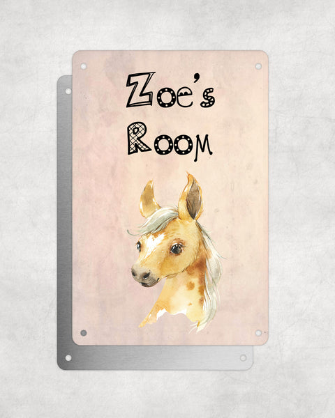 Cute Animal Personalised Name Plaque – Baby Foal | Vintage-Style Aluminium Sign for Kids’ Room