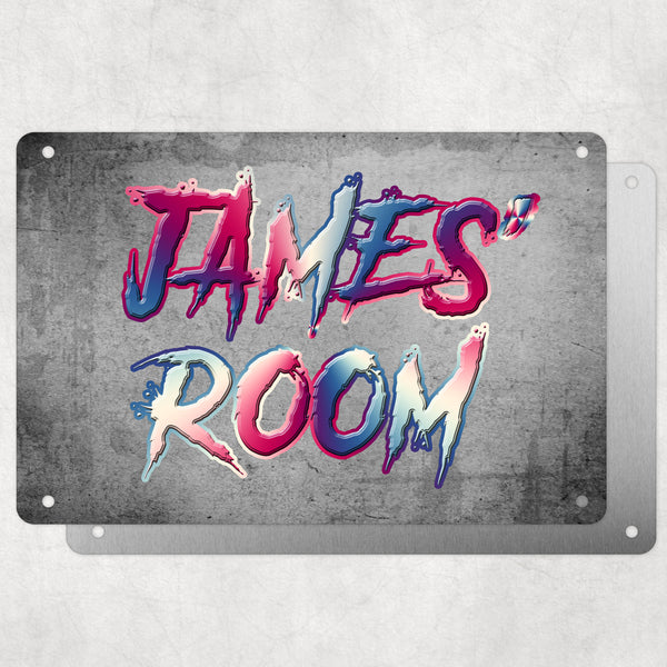 Boys Personalised Bedroom Name Plaque – Aluminium Metal Sign | Multicoloured Slash Font | Gift for Him
