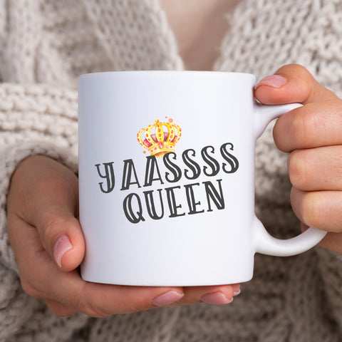 Yaassss Queen, Funny Motivational Birthday Gift for Friend, Mum, Sister or Office Colleague, Personalised Mug