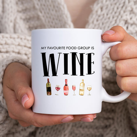 My Favourite Food Group is Wine, Funny Birthday Gift for Friend, Mum, Sister or Office Colleague, Personalised Mug