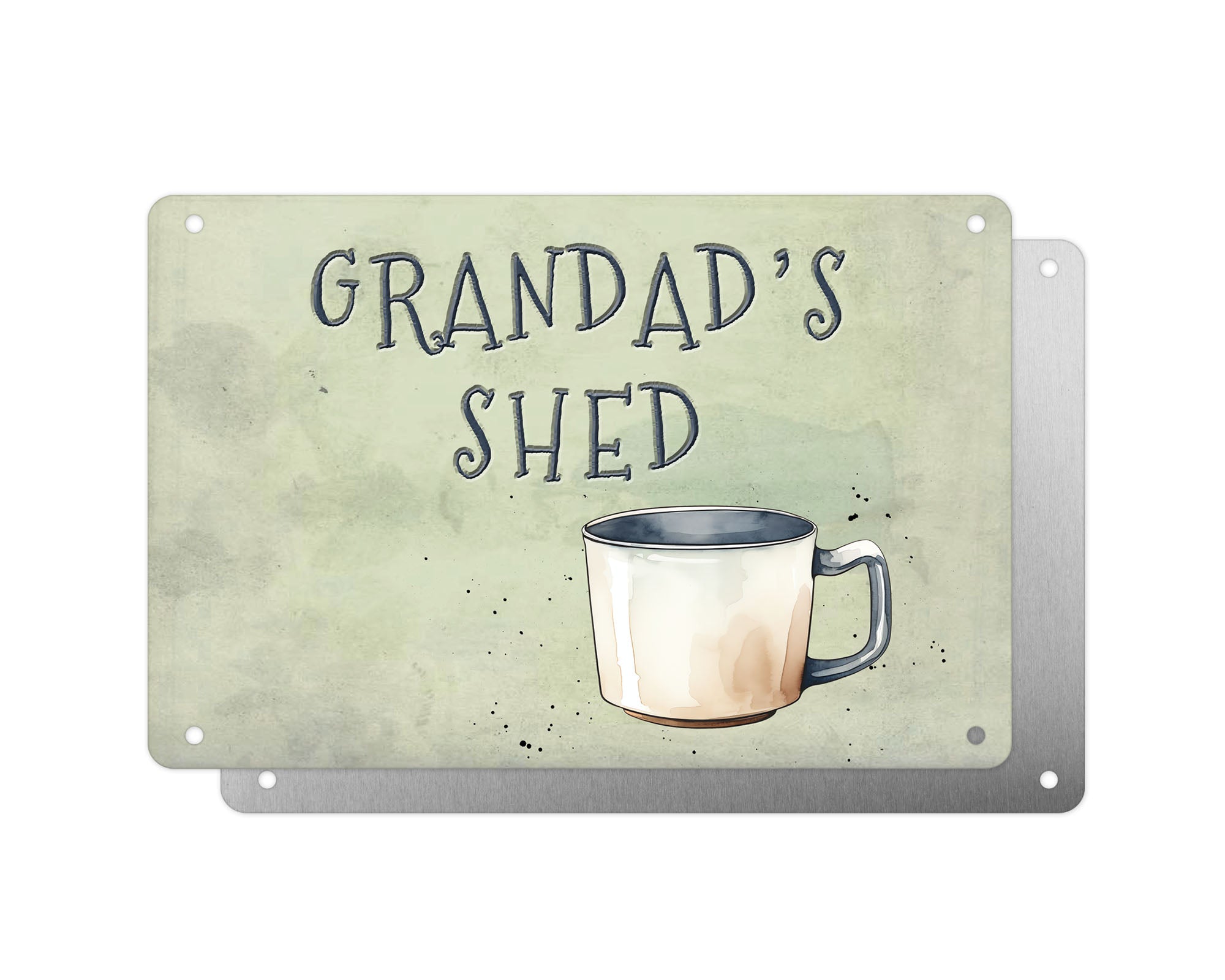 Father's Day Personalised Plaque, Grandad's Shed, Cup, Aluminium Sheet, Metal Sign, Gift For Him, Dad