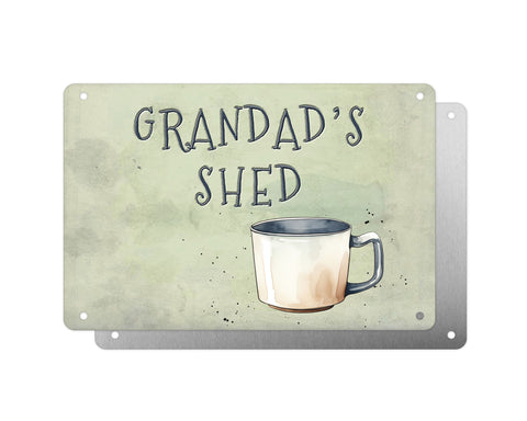 Father's Day Personalised Plaque, Grandad's Shed, Cup, Aluminium Sheet, Metal Sign, Gift For Him, Dad