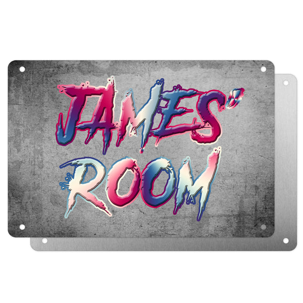 Boys Personalised Bedroom Name Plaque – Aluminium Metal Sign | Multicoloured Slash Font | Gift for Him