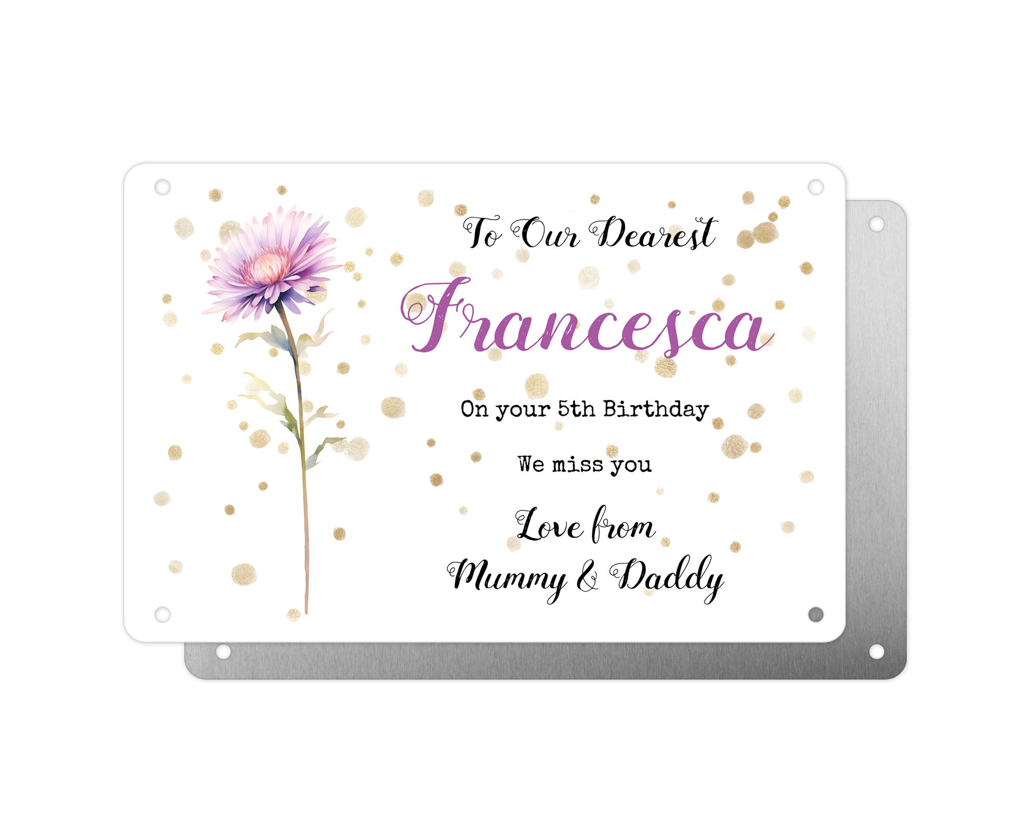 Personalised Graveside Plaque, Aluminium Bereavement Sheet, Metal Sign, Aster Remembrance Gift