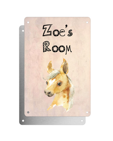 Cute Animal Personalised Name Plaque – Baby Foal | Vintage-Style Aluminium Sign for Kids’ Room