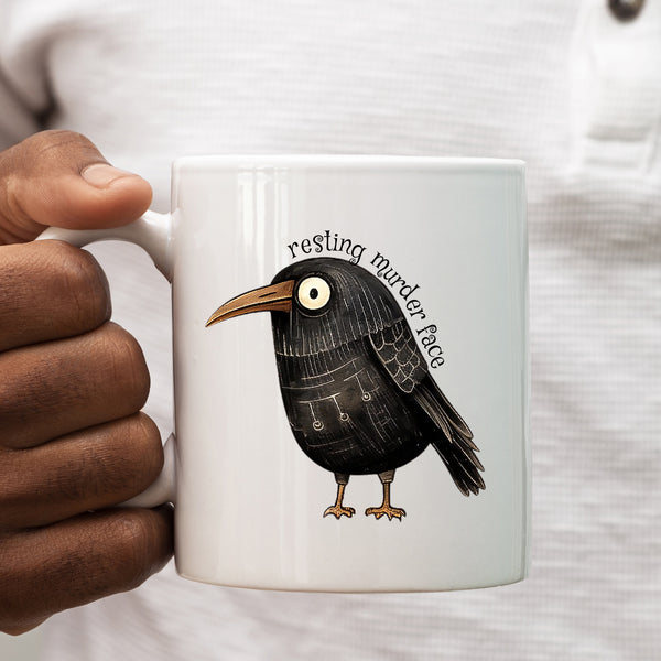 Resting Murder Face, Funny Birthday Gift with Crow Design, Personalised Mug
