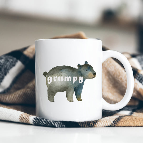 Grumpy, Funny Birthday Gift with Cute Bear Design, Personalised Mug