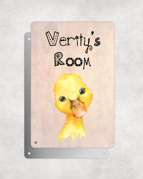 Cute Animal Personalised Name Plaque – Baby Duck | Vintage-Style Aluminium Sign for Kids’ Room