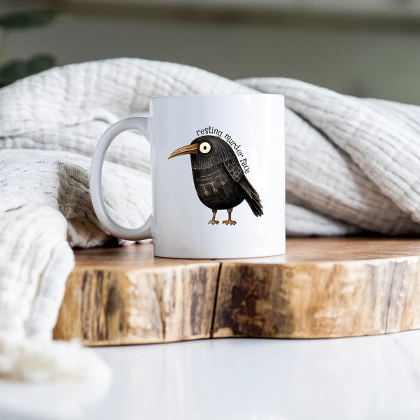 Resting Murder Face, Funny Birthday Gift with Crow Design, Personalised Mug