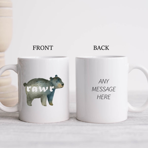 Rawr, Funny Birthday Gift with Cute Bear Roar Design, Personalised Mug
