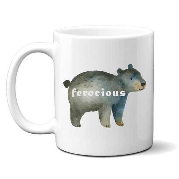 Ferocious, Funny Birthday Gift with Cute Bear Design, Personalised Mug