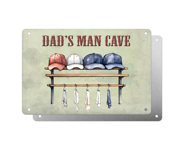 Father's Day Personalised Plaque, Dad's Man Cave Baseball Caps, Aluminium Sheet, Metal Sign, Gift For Him, Dad, Grandad