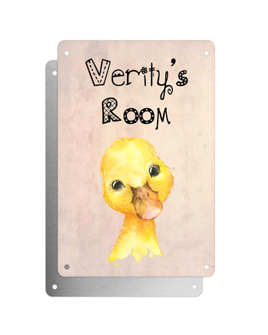 Cute Animal Personalised Name Plaque – Baby Duck | Vintage-Style Aluminium Sign for Kids’ Room