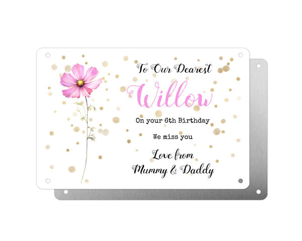 Personalised Graveside Plaque, Aluminium Bereavement Sheet, Metal Sign, Pink Cosmos Remembrance Gift