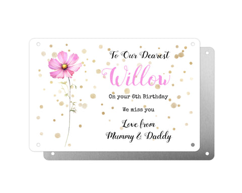 Personalised Graveside Plaque, Aluminium Bereavement Sheet, Metal Sign, Pink Cosmos Remembrance Gift