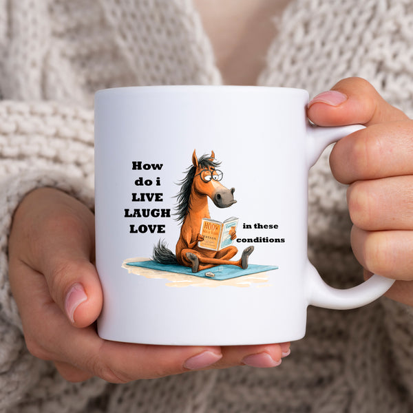 How Do I Live Laugh Love In These Conditions, Funny Gift, Personalised Mug
