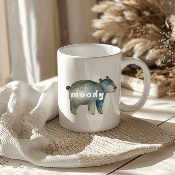 Moody, Funny Birthday Gift with Cute Bear Design, Personalised Mug