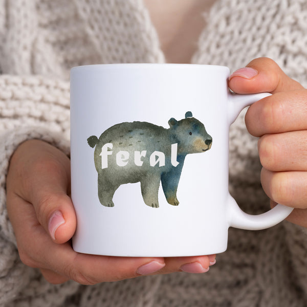 Feral, Funny Birthday Gift with Cute Bear Design, Personalised Mug