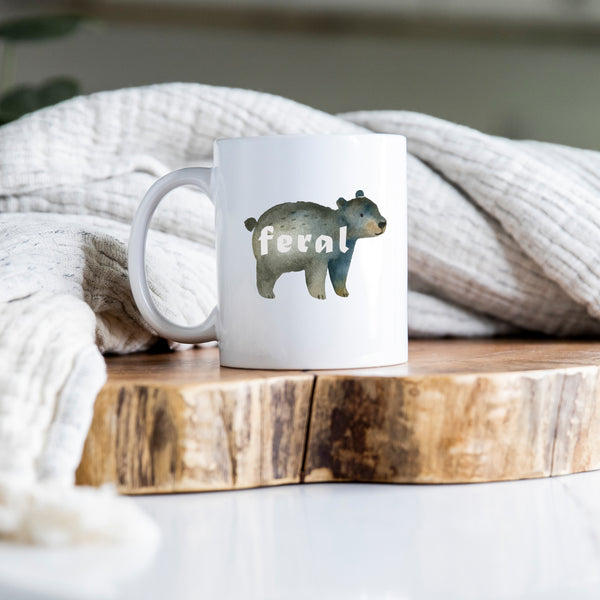 Feral, Funny Birthday Gift with Cute Bear Design, Personalised Mug