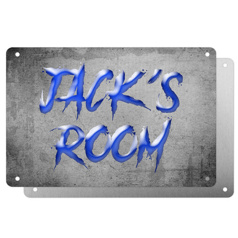 Boys Personalised Bedroom Name Plaque – Aluminium Metal Sign | Blue Slash Font | Gift for Him