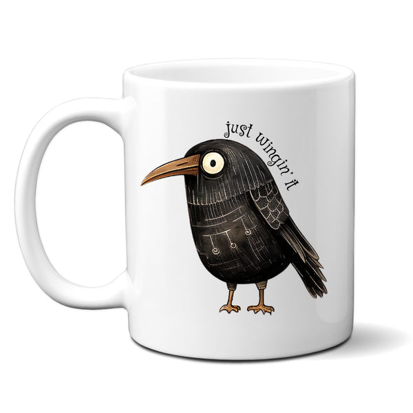 Just Wingin' It, Funny Birthday Gift with Crow Design, Personalised Mug