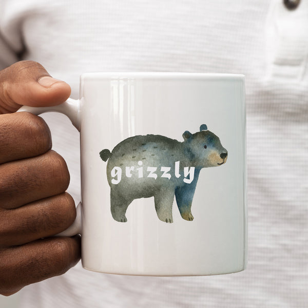 Grizzly, Funny Birthday Gift with Cute Bear Design, Personalised Mug