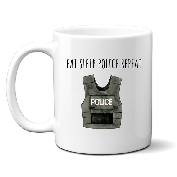 Eat Sleep Police Repeat, Funny Officer Customised Quote Joke Gift, Personalised Work Mug