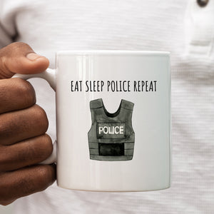 Eat Sleep Police Repeat, Funny Officer Customised Quote Joke Gift, Personalised Work Mug