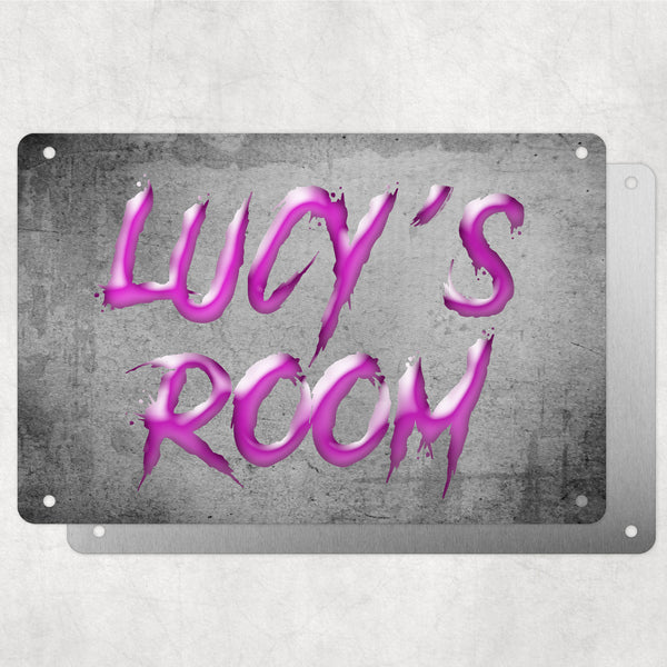 Girls Personalised Bedroom Name Plaque – Aluminium Metal Sign | Pink Slash Font | Gift for Her