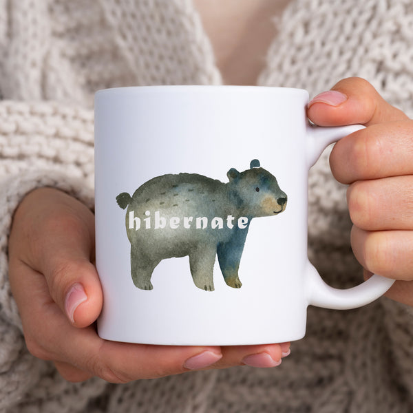 Hibernate, Funny Birthday Gift with Cute Bear Design, Personalised Mug