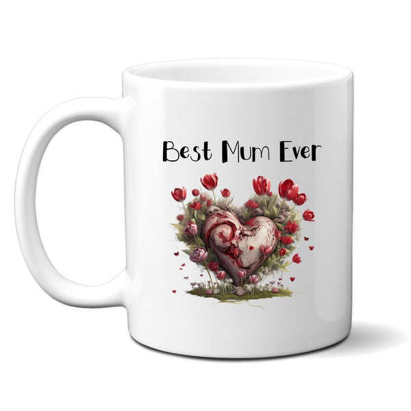 Best Mum Ever, Cute Mother's Day Gift with Heart of Flowers, Birthday Personalised Mug