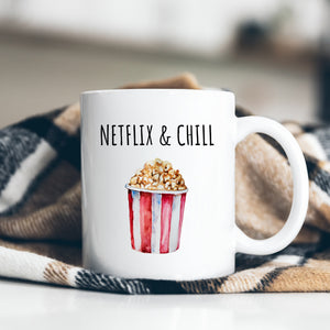 Netflix and Chill, Customised Movie Night Joke Gift For Him or Her, Personalised Mug