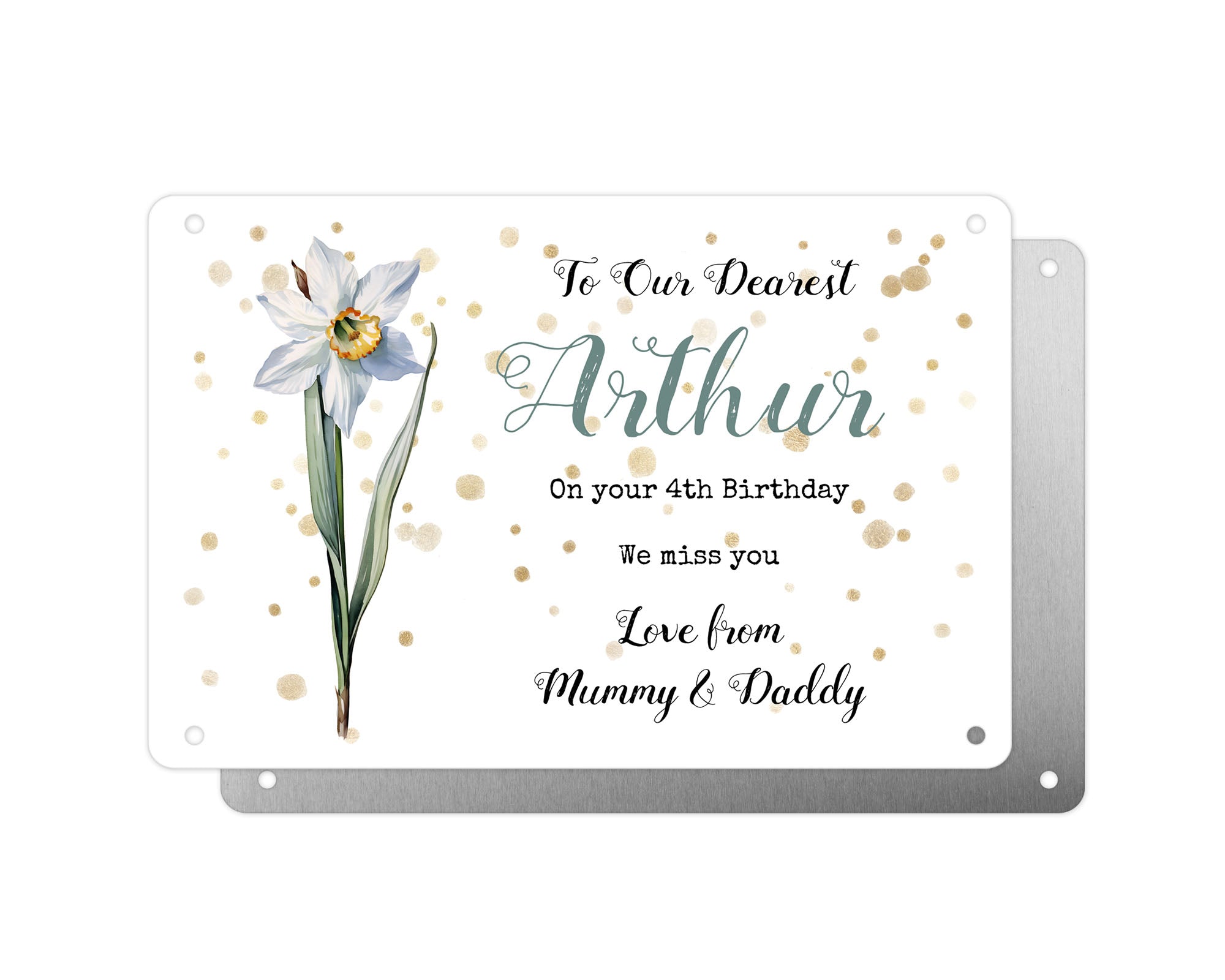 Personalised Graveside Plaque, Aluminium Bereavement Sheet, Metal Sign, White Narcissus Remembrance Gift