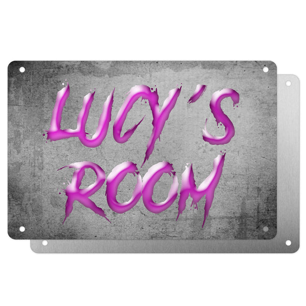Girls Personalised Bedroom Name Plaque – Aluminium Metal Sign | Pink Slash Font | Gift for Her