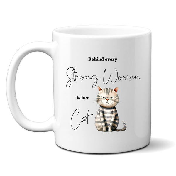 Behind Every Strong Woman is Her Cat, Funny Gift, Tabby Cat, Personalised Mug