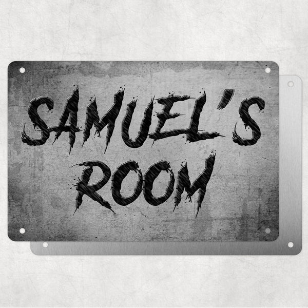 Boys Personalised Bedroom Name Plaque – Aluminium Metal Sign | Slate Slash Font | Gift for Him