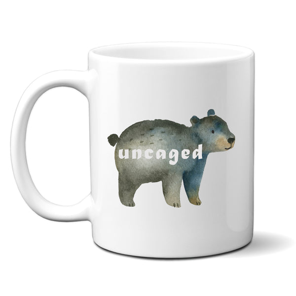 Uncaged, Funny Birthday Gift with Cute Bear Design, Personalised Mug