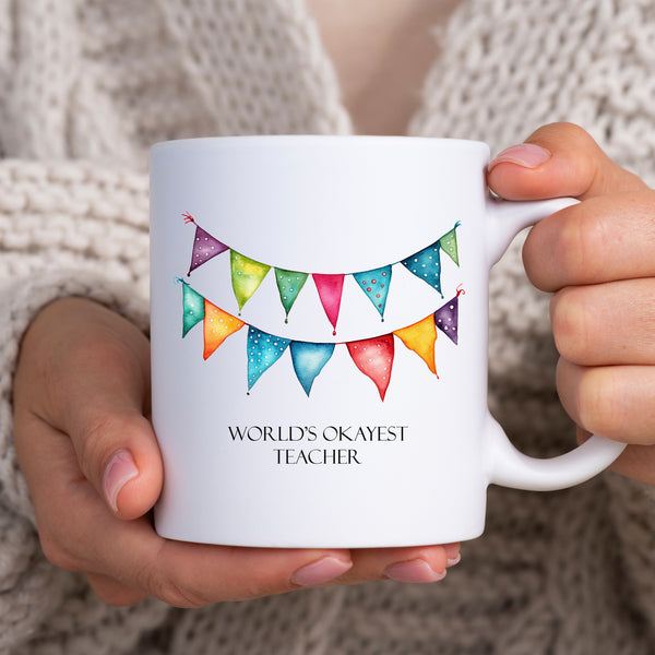 World's Okayest Teacher, Funny Teachers Gift, Personalised Mug