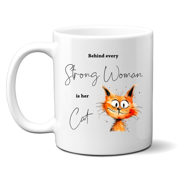 Behind Every Strong Woman is Her Cat, Funny Gift, Ginger Cat, Personalised Mug