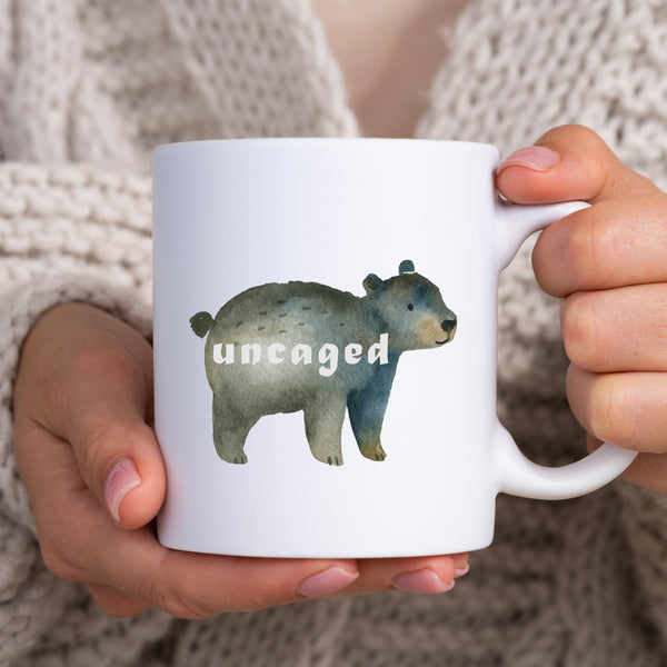 Uncaged, Funny Birthday Gift with Cute Bear Design, Personalised Mug