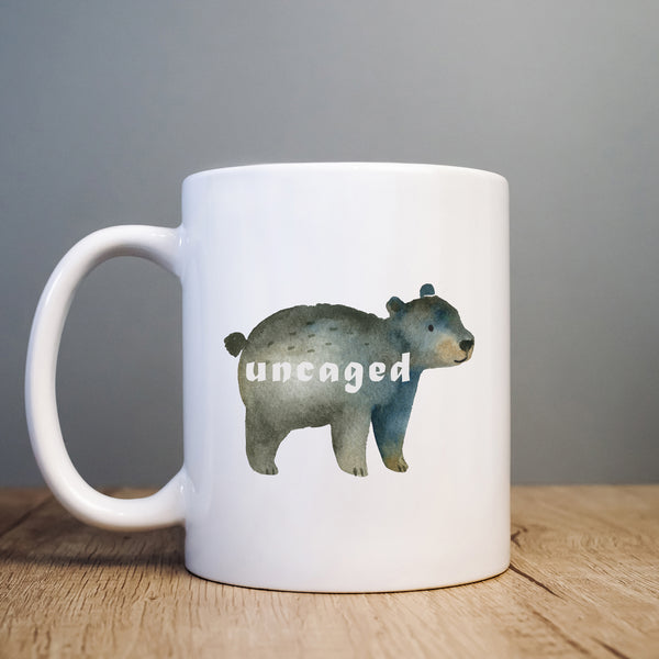 Uncaged, Funny Birthday Gift with Cute Bear Design, Personalised Mug